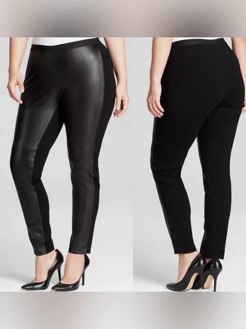 Like New Eileen Fisher | Black Leather Front Panel Leggings Sz L